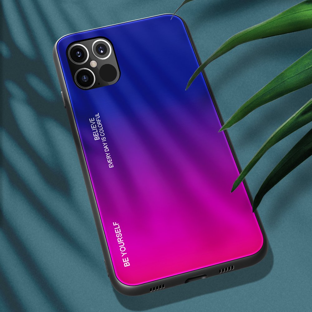 Gradient Glass Korpus Apple iPhone 12 Pro Max - sinine/roosa