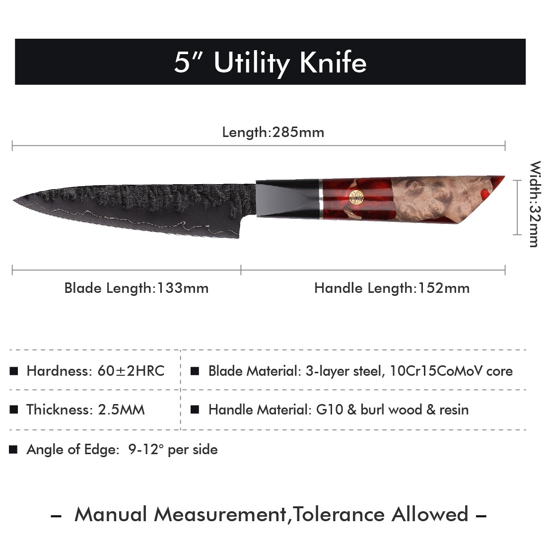 Damaaskuse kööginuga EN-37394 - Kiritsuke / Punane / Pruun