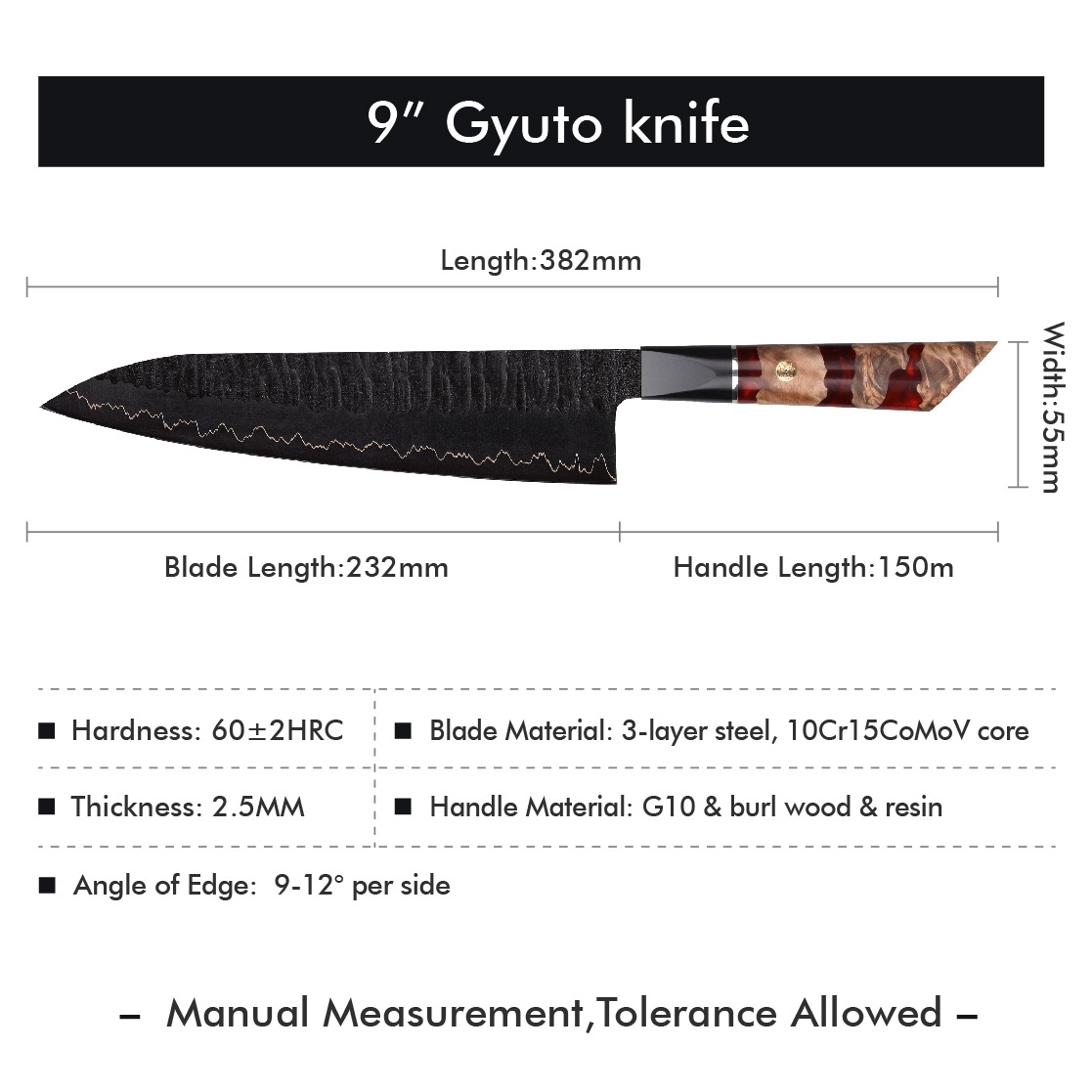 Damaaskuse kööginuga EN-37394 - Kiritsuke / Punane / Pruun