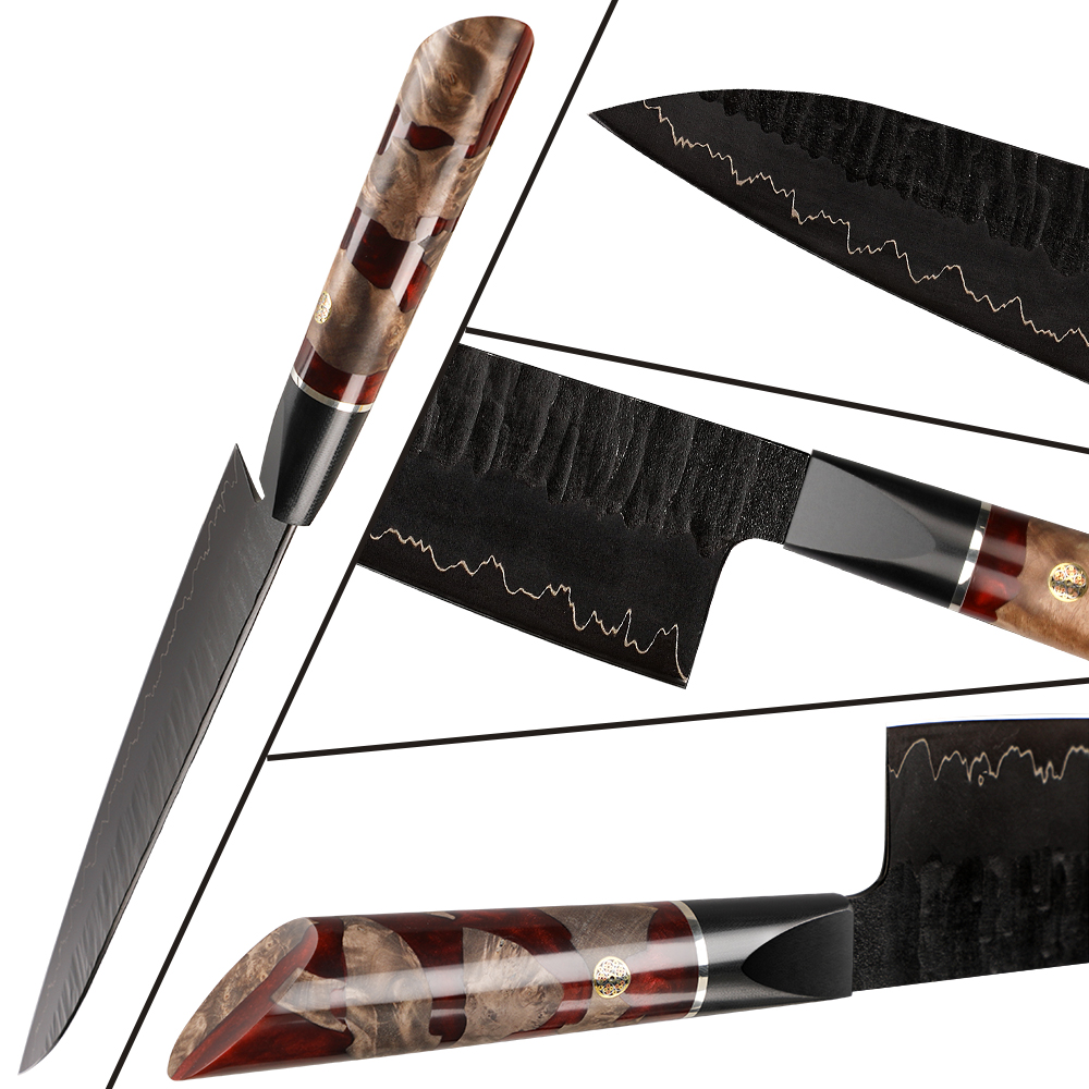 Damaaskuse kööginuga EN-37394 - Kiritsuke / Punane / Pruun