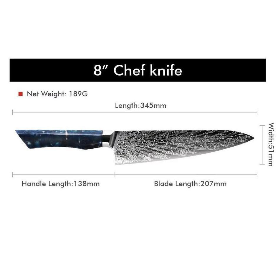 Damaskuse kööginuga SE-37602 - Santoku / Sinine
