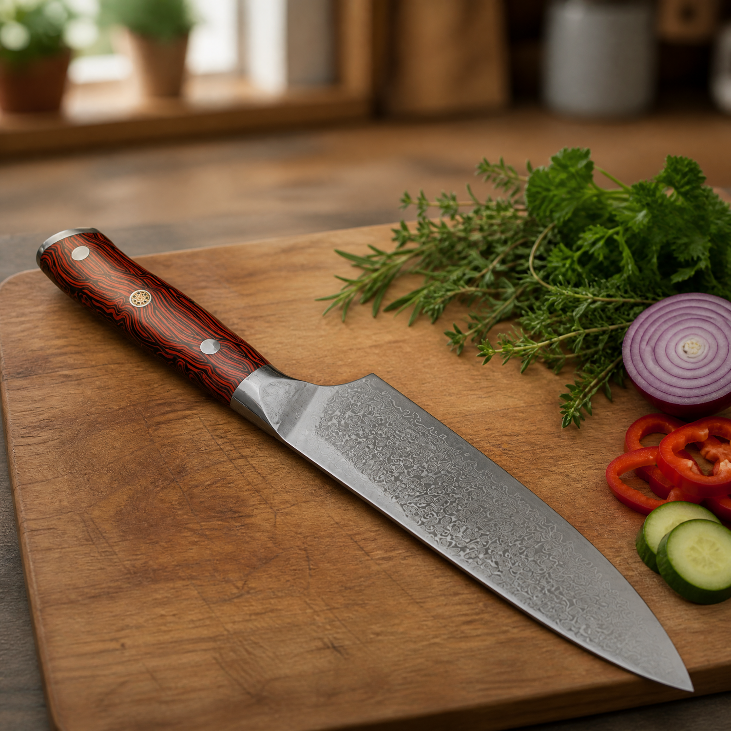 Damaskuse kööginuga ZI-42075 - Chef / Punane