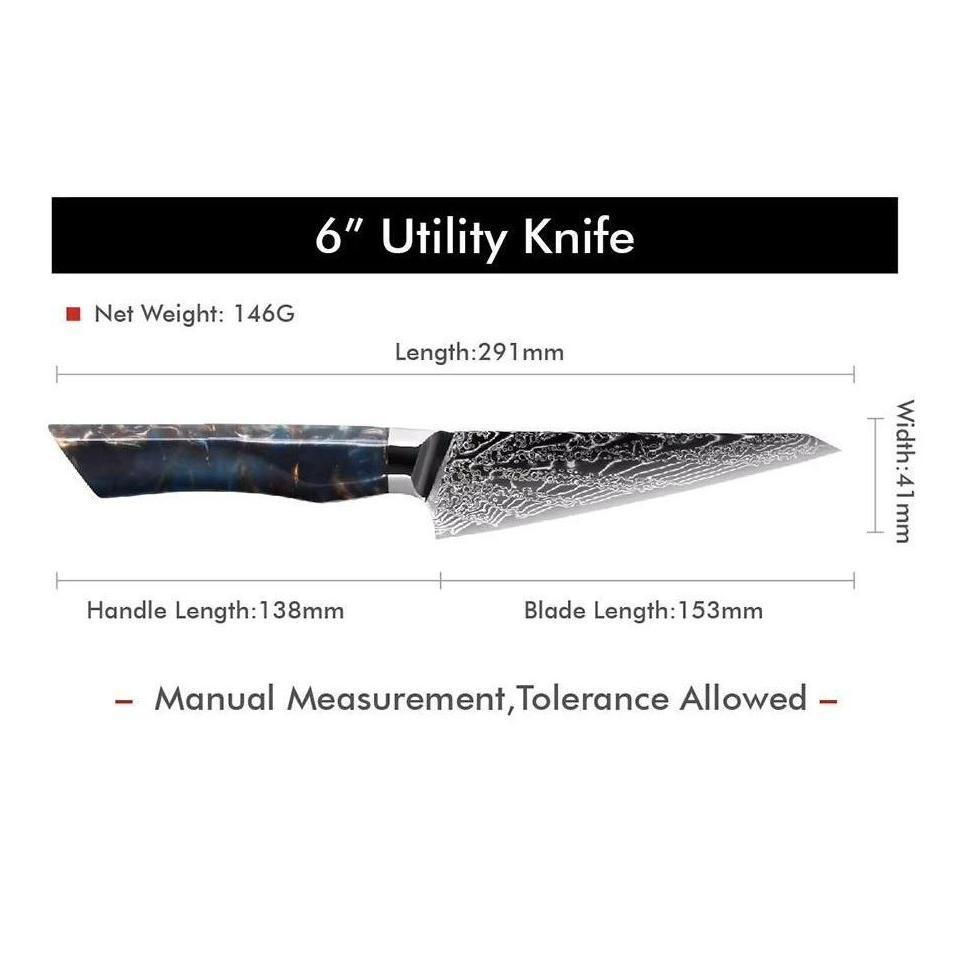 Damaskuse kööginuga SE-37602 - Santoku / Sinine