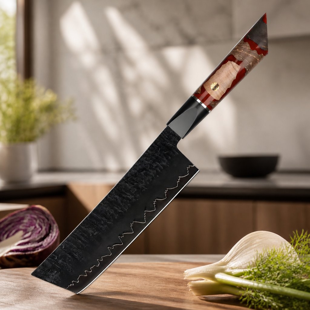 Damaskusest kööginuga EN-37393 - Nakiri / Punane / Pruun